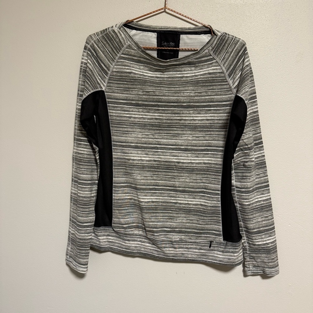 Calvin Klein Gray & Black Striped Long Sleeve Tee